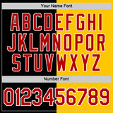 Custom Black Red-Yellow Split Fashion Performance T-Shirt