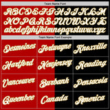 Custom Black Red-Old Gold Split Fashion Performance T-Shirt