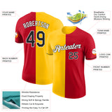 Custom Red Black-Yellow Split Fashion Performance T-Shirt
