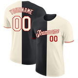 Custom Cream Black-Red Split Fashion Performance T-Shirt