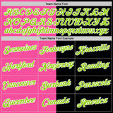 Custom Black Neon Green-Pink Split Fashion Performance T-Shirt
