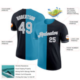 Custom Black Gray-Panther Blue Split Fashion Performance T-Shirt