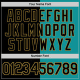 Custom Black Teal-Old Gold Split Fashion Performance T-Shirt