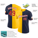 Custom Navy Red-Yellow Split Fashion Performance T-Shirt