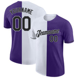 Custom Purple Black-Gray Split Fashion Performance T-Shirt