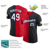 Custom Black Red-Royal Split Fashion Performance T-Shirt