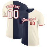 Custom Cream White Navy-Red Split Fashion Performance T-Shirt