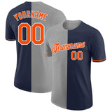 Custom Navy Orange-Gray Split Fashion Performance T-Shirt