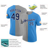 Custom Powder Blue Navy-Gray Split Fashion Performance T-Shirt