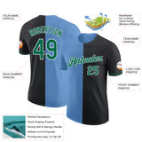 Custom Black Kelly Green-Light Blue Split Fashion Performance T-Shirt