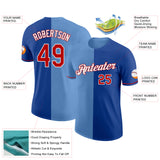 Custom Royal Red-Light Blue Split Fashion Performance T-Shirt