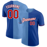 Custom Royal Red-Light Blue Split Fashion Performance T-Shirt