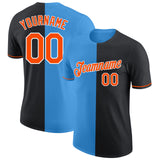 Custom Black Orange-Powder Blue Split Fashion Performance T-Shirt