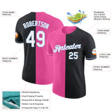 Custom Black Pink-Light Blue Split Fashion Performance T-Shirt