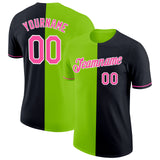 Custom Black Pink-Neon Green Split Fashion Performance T-Shirt