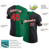 Custom Black Red-Kelly Green Split Fashion Performance T-Shirt