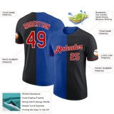 Custom Black Red-Royal Split Fashion Performance T-Shirt