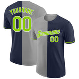 Custom Navy Neon Green-Gray Split Fashion Performance T-Shirt