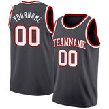 Custom Steel Gray White-Red Authentic Basketball Jersey