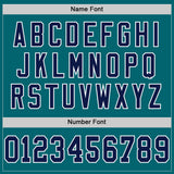 Custom Teal Navy-White Mesh Authentic Throwback Football Jersey