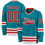 Custom Teal Red-White Hockey Jersey