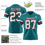 Custom Teal White-Red Mesh Authentic Football Jersey