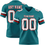Custom Teal White-Red Mesh Authentic Football Jersey