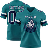 Custom Teal Navy-White Mesh Authentic Football Jersey
