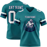 Custom Teal White-Navy Mesh Authentic Football Jersey