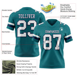 Custom Teal White-Navy Mesh Authentic Football Jersey