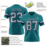 Custom Teal Gray-Navy Mesh Authentic Football Jersey