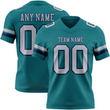Custom Teal Gray-Navy Mesh Authentic Football Jersey