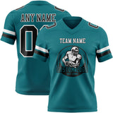 Custom Teal Black-White Mesh Authentic Football Jersey