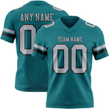 Custom Teal Gray-Black Mesh Authentic Football Jersey