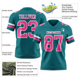 Custom Teal Pink-White Mesh Authentic Football Jersey