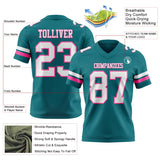 Custom Teal White-Pink Mesh Authentic Football Jersey