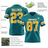 Custom Teal Gold-White Mesh Authentic Football Jersey