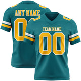 Custom Teal Gold-White Mesh Authentic Football Jersey