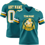 Custom Teal White-Gold Mesh Authentic Football Jersey