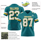 Custom Teal White-Gold Mesh Authentic Football Jersey