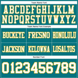 Custom Teal White-Gold Mesh Authentic Football Jersey