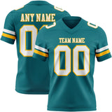 Custom Teal White-Gold Mesh Authentic Football Jersey