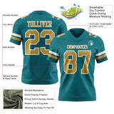 Custom Teal Old Gold-White Mesh Authentic Football Jersey