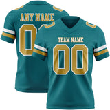 Custom Teal Old Gold-White Mesh Authentic Football Jersey