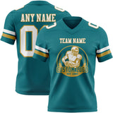 Custom Teal White-Old Gold Mesh Authentic Football Jersey