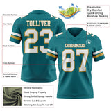 Custom Teal White-Old Gold Mesh Authentic Football Jersey