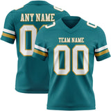 Custom Teal White-Old Gold Mesh Authentic Football Jersey
