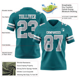 Custom Teal Gray-White Mesh Authentic Football Jersey