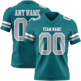 Custom Teal Gray-White Mesh Authentic Football Jersey
