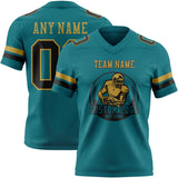 Custom Teal Black-Old Gold Mesh Authentic Football Jersey